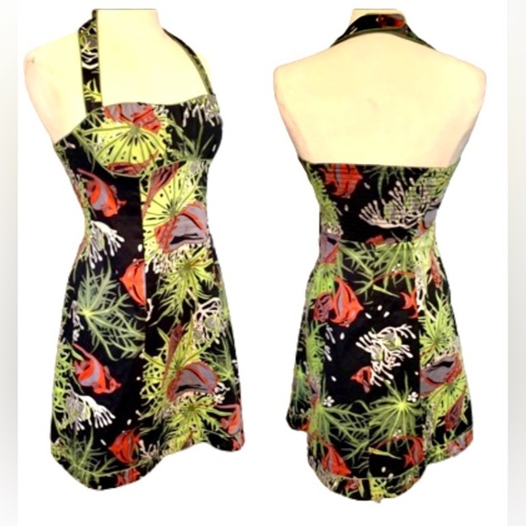 Tropical Print Halter dress sleeveless Small 6 Spring Summer Nanette Lepore - Picture 1 of 14
